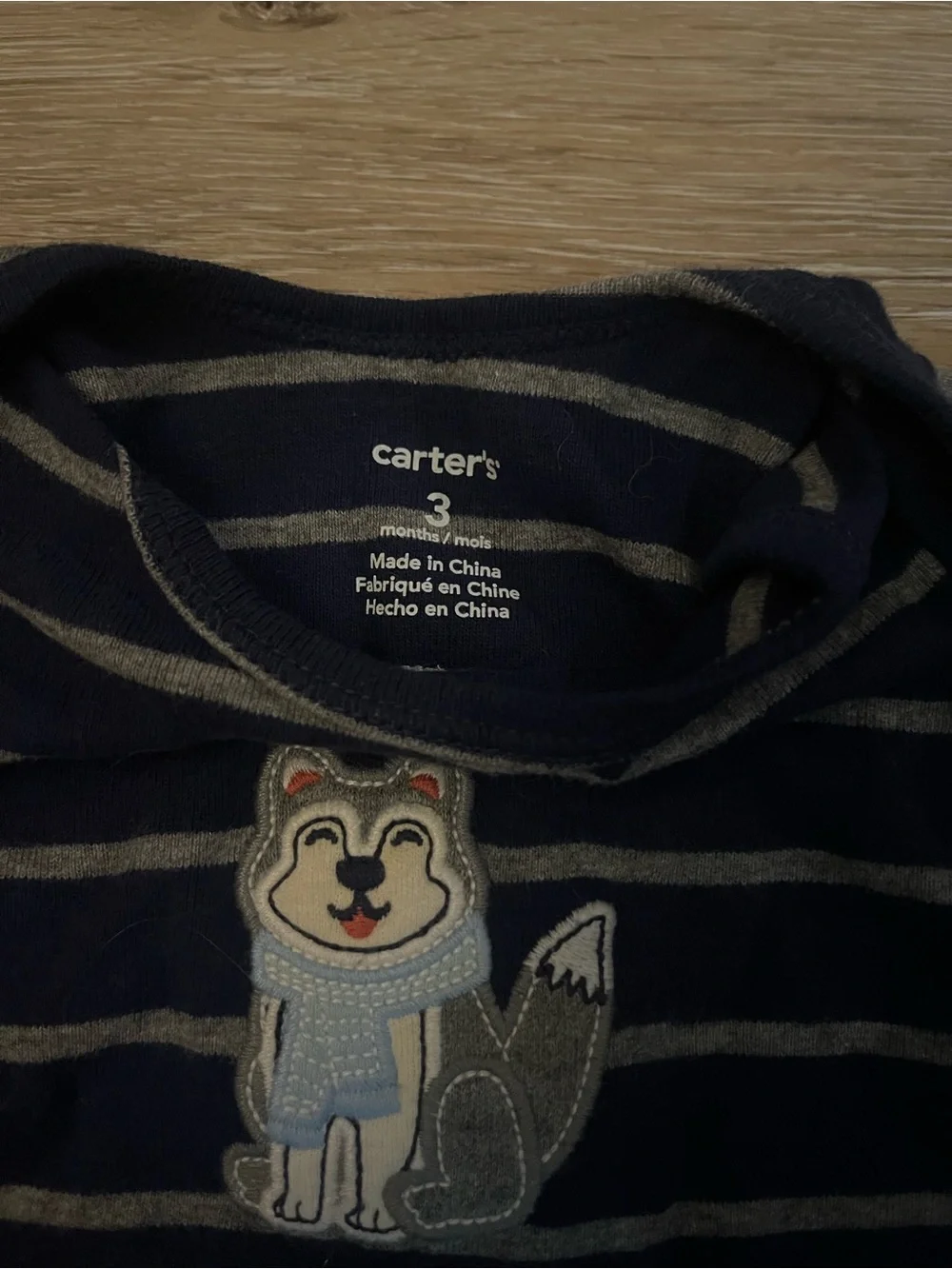 Carter's Navy & Gray Striped Fox Applique One-Piece Bodysuit